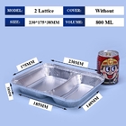 800 ml boîte à lunch en papier d'aluminium 230mm*175mm*38mm en gros plateau de conteneur carré casseroles de haute qualité 2 treillis