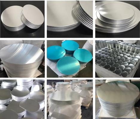 1050 1060 3003 Cercle d'aluminium CC DC Matériau O Doux H12 H18 Température 0,3-6 mm Épaisseur 100-1000 mm Diamètre Disque en aluminium à dessin profond pour ustensiles de cuisine Pâtes Couvertures de lampes Stampage